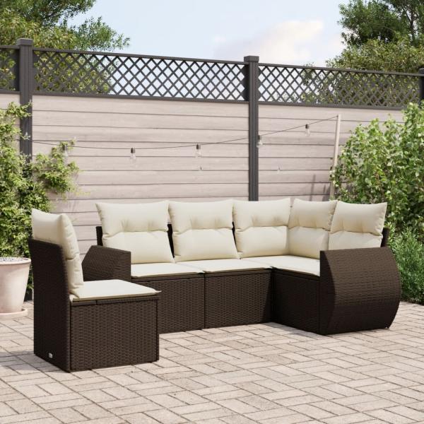 ARDEBO.de - 5-tlg. Garten-Sofagarnitur mit Kissen Braun Poly Rattan