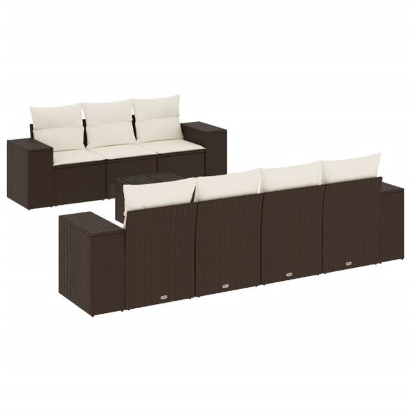 8-tlg. Garten-Sofagarnitur mit Kissen Braun Poly Rattan