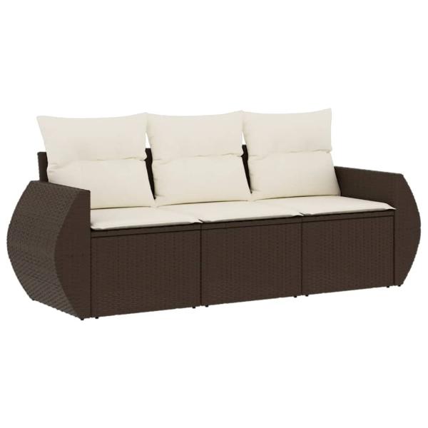 3-tlg. Garten-Sofagarnitur mit Kissen Braun Poly Rattan