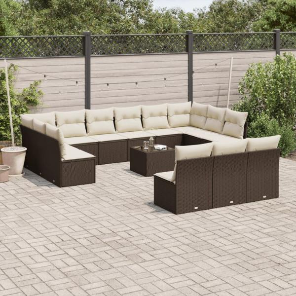 ARDEBO.de - 14-tlg. Garten-Sofagarnitur mit Kissen Braun Poly Rattan
