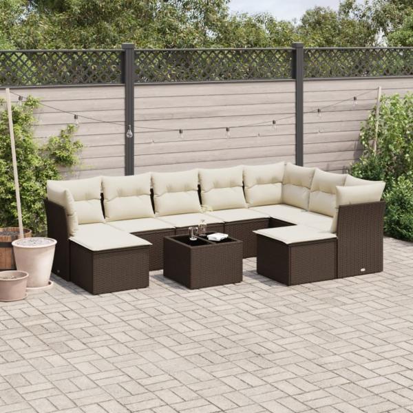 ARDEBO.de - 10-tlg. Garten-Sofagarnitur mit Kissen Braun Poly Rattan