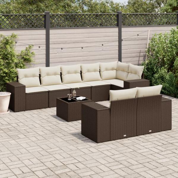 ARDEBO.de - 9-tlg. Garten-Sofagarnitur mit Kissen Braun Poly Rattan