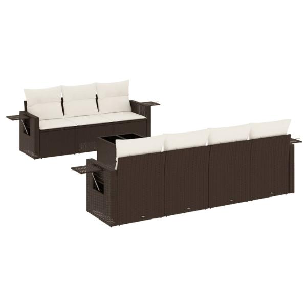 8-tlg. Garten-Sofagarnitur mit Kissen Braun Poly Rattan