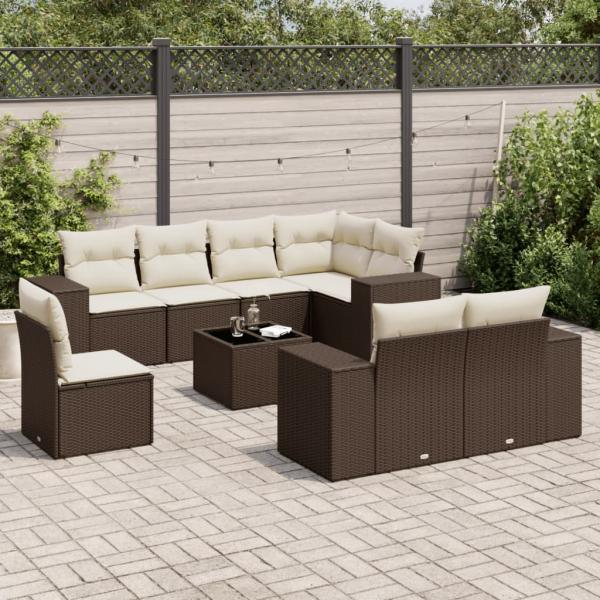 ARDEBO.de - 9-tlg. Garten-Sofagarnitur mit Kissen Braun Poly Rattan