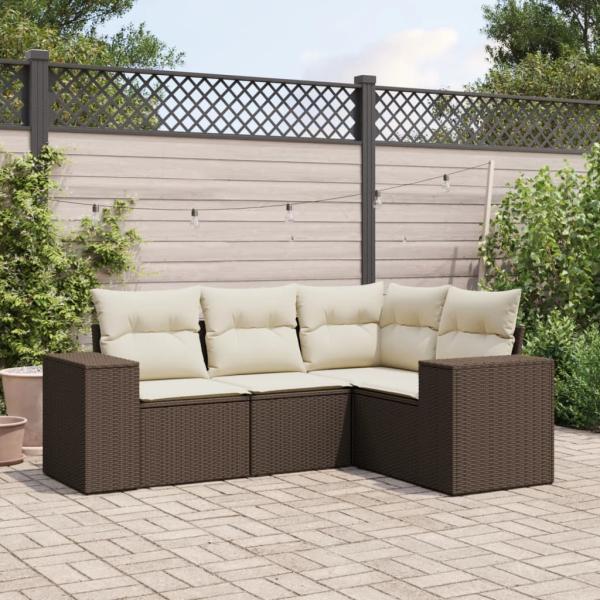 ARDEBO.de - 4-tlg. Garten-Sofagarnitur mit Kissen Braun Poly Rattan