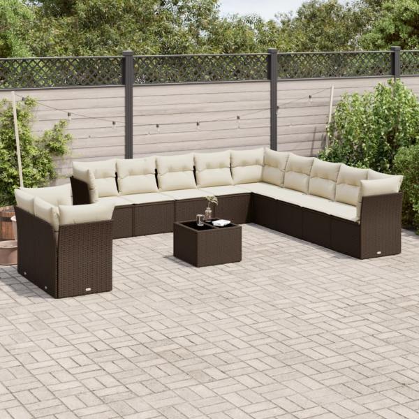 ARDEBO.de - 12-tlg. Garten-Sofagarnitur mit Kissen Braun Poly Rattan