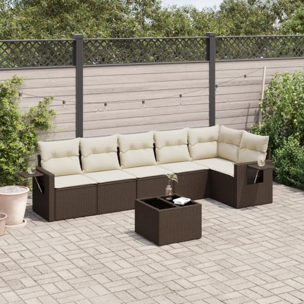 ARDEBO.de - 7-tlg. Garten-Sofagarnitur mit Kissen Braun Poly Rattan