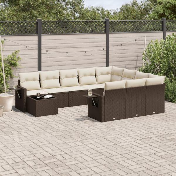 ARDEBO.de - 11-tlg. Garten-Sofagarnitur mit Kissen Braun Poly Rattan