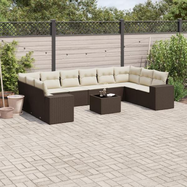 ARDEBO.de - 11-tlg. Garten-Sofagarnitur mit Kissen Braun Poly Rattan