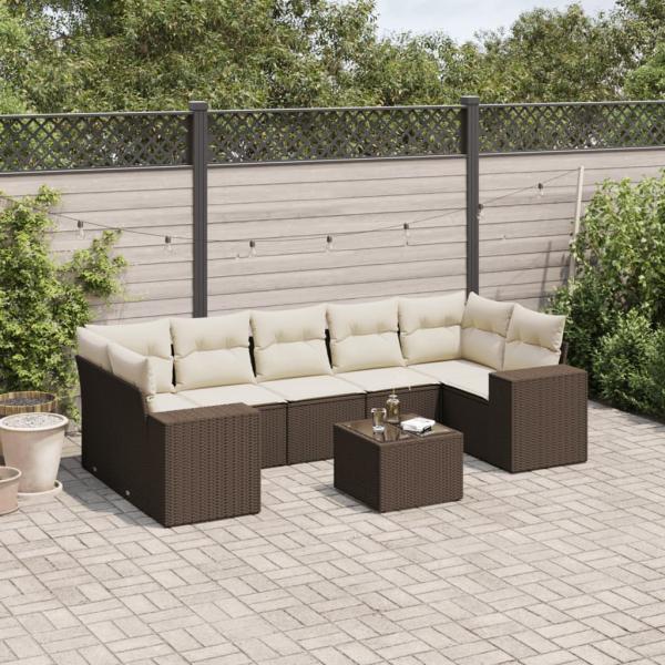 ARDEBO.de - 8-tlg. Garten-Sofagarnitur mit Kissen Braun Poly Rattan