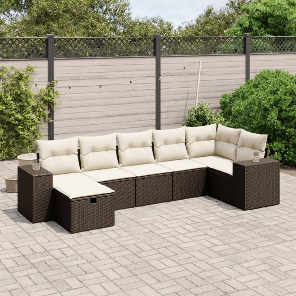 ARDEBO.de - 7-tlg. Garten-Sofagarnitur mit Kissen Braun Poly Rattan