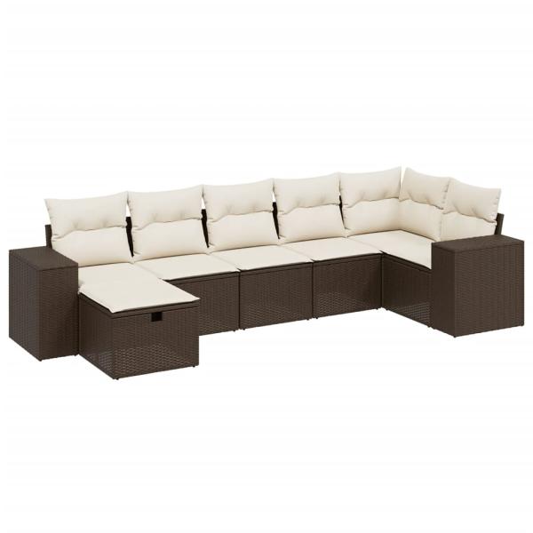7-tlg. Garten-Sofagarnitur mit Kissen Braun Poly Rattan