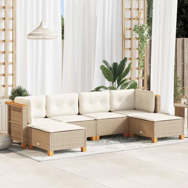 ARDEBO.de - 6-tlg. Garten-Sofagarnitur mit Kissen Beige Poly Rattan