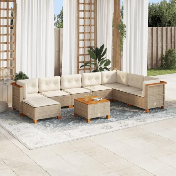 ARDEBO.de - 9-tlg. Garten-Sofagarnitur mit Kissen Beige Poly Rattan
