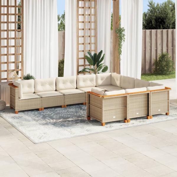ARDEBO.de - 10-tlg. Garten-Sofagarnitur mit Kissen Beige Poly Rattan