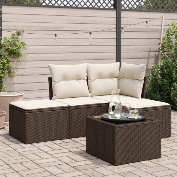 ARDEBO.de - 5-tlg. Garten-Sofagarnitur mit Kissen Braun Poly Rattan