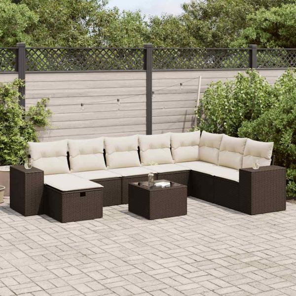 ARDEBO.de - 9-tlg. Garten-Sofagarnitur mit Kissen Braun Poly Rattan
