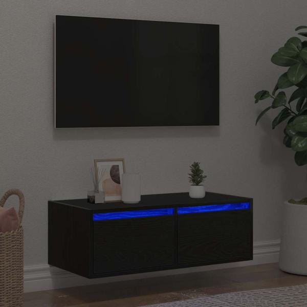 ARDEBO.de - TV-Schrank mit LED-Leuchten Schwarz Eichen-Optik 75x35,5x25 cm