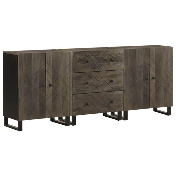 ARDEBO.de - 3-tlg. Sideboards Schwarz 60x33x75 cm Massivholz Mango