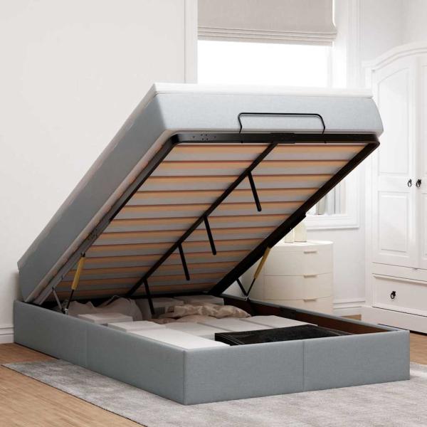 ARDEBO.de - Ottoman-Bett mit Matratze Hellgrau 120x200 cm Stoff