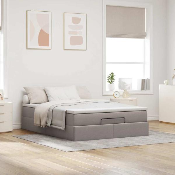 Ottoman-Bett mit Matratze Taupe 140x200 cm Stoff