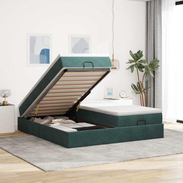 ARDEBO.de - Ottoman-Bett mit Matratzen Dunkelgrün 160x200 cm Samt