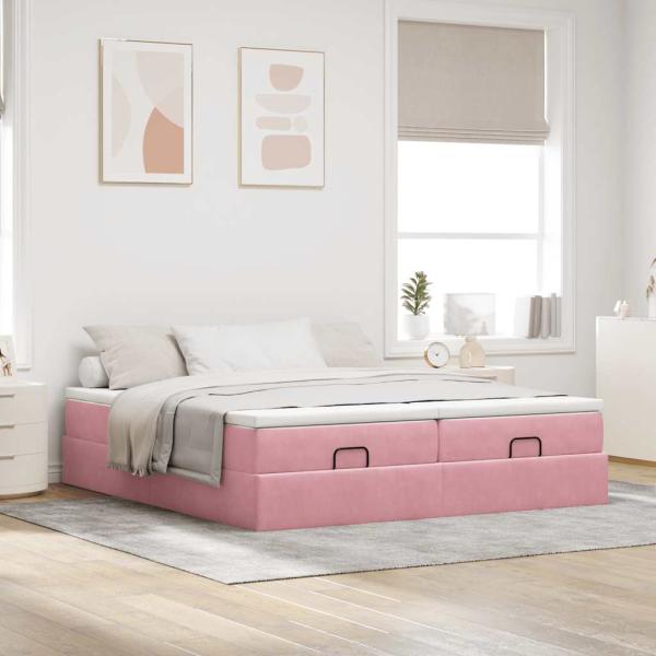 Ottoman-Bett mit Matratzen Rosa 180x200 cm Samt