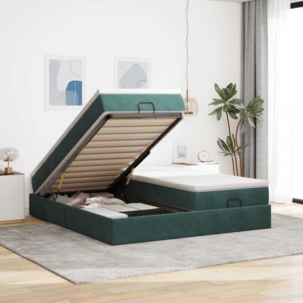 ARDEBO.de - Ottoman-Bett mit Matratzen Dunkelgrün 180x200 cm Samt