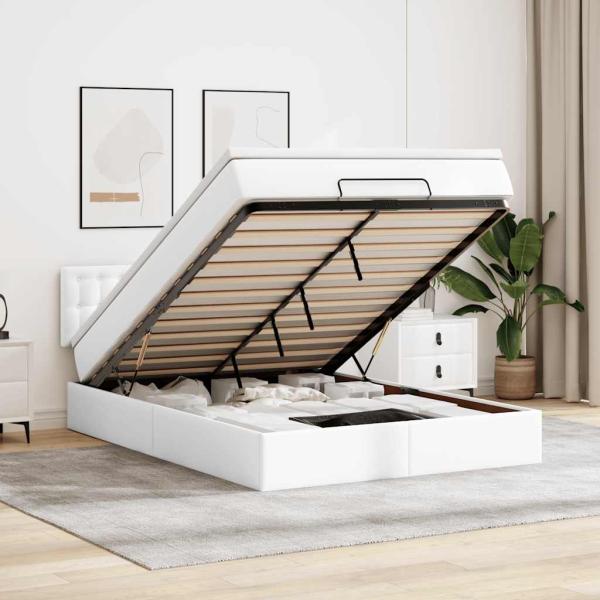 ARDEBO.de - Ottoman-Bett mit Matratze Weiß 140x200 cm Kunstleder