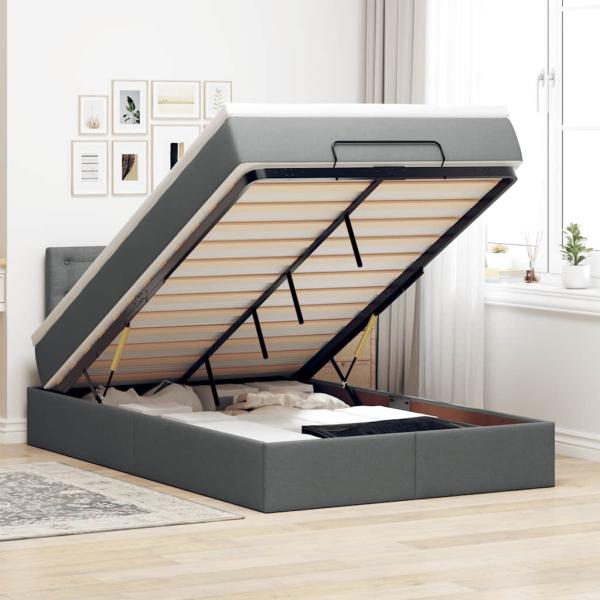 ARDEBO.de - Ottoman-Bett mit Matratze Dunkelgrau 120x190 cm Stoff