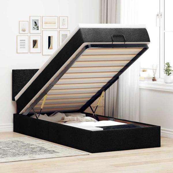 ARDEBO.de - Ottoman-Bett mit Matratze Schwarz 90x200 cm Stoff