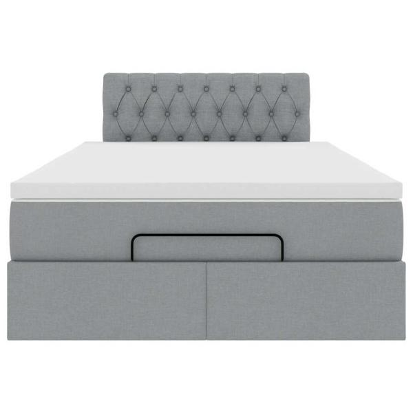 Ottoman-Bett mit Matratze Hellgrau 120x190 cm Stoff