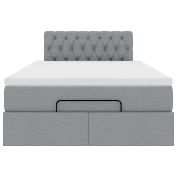Ottoman-Bett mit Matratze Hellgrau 120x200 cm Stoff