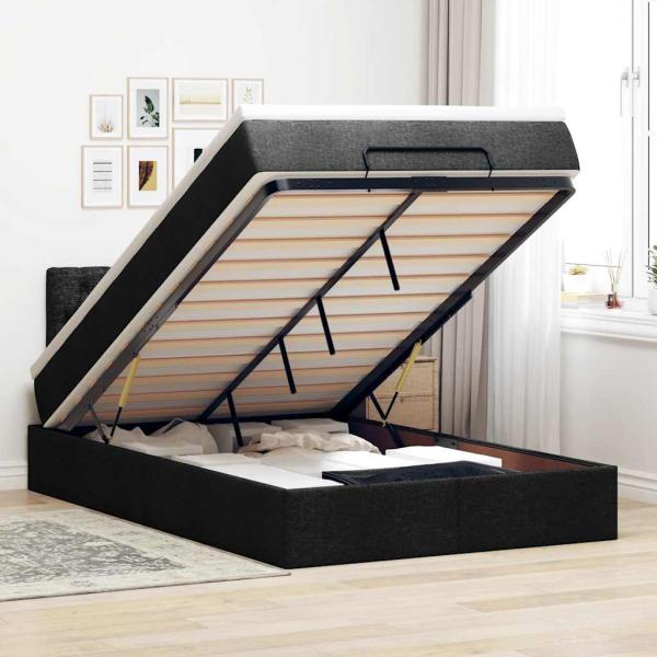 ARDEBO.de - Ottoman-Bett mit Matratze Schwarz 120x200 cm Stoff