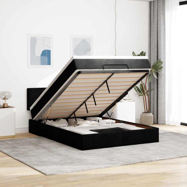 ARDEBO.de - Ottoman-Bett mit Matratze Schwarz 140x200 cm Stoff