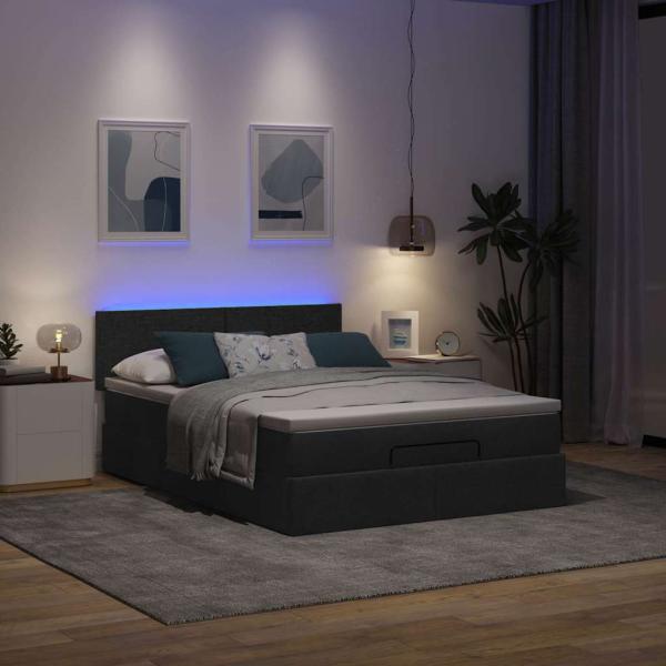 Ottoman-Bett mit Matratze Schwarz 140x200 cm Stoff