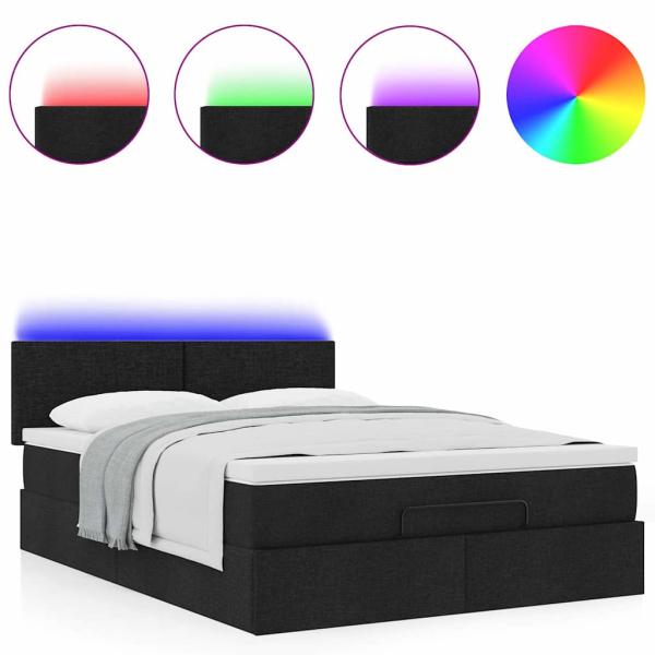 Ottoman-Bett mit Matratze Schwarz 140x200 cm Stoff