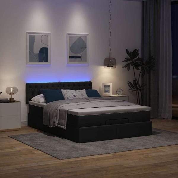 Ottoman-Bett mit Matratze Schwarz 140x200 cm Stoff