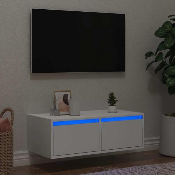 ARDEBO.de - TV-Schrank mit LED-Leuchten Weiß 75x35,5x25 cm