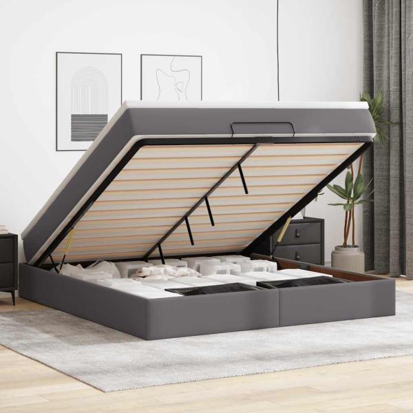 ARDEBO.de - Ottoman-Bett mit Matratze Grau 180x200 cm Kunstleder
