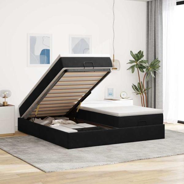 ARDEBO.de - Ottoman-Bett mit Matratzen Schwarz 160x200 cm Samt
