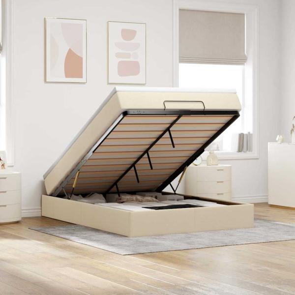 ARDEBO.de - Ottoman-Bett mit Matratze Creme 140x200 cm Stoff