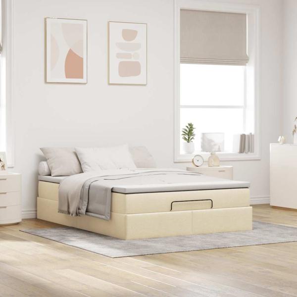 Ottoman-Bett mit Matratze Creme 140x200 cm Stoff