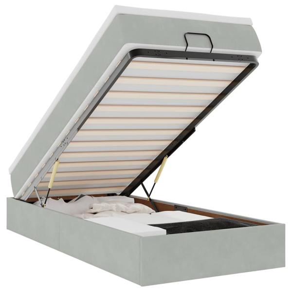 Ottoman-Bett mit Matratze Hellgrau 80x200 cm Samt