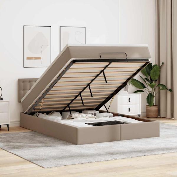 ARDEBO.de - Ottoman-Bett mit Matratze Cappuccino-Braun 140x200cm Kunstleder