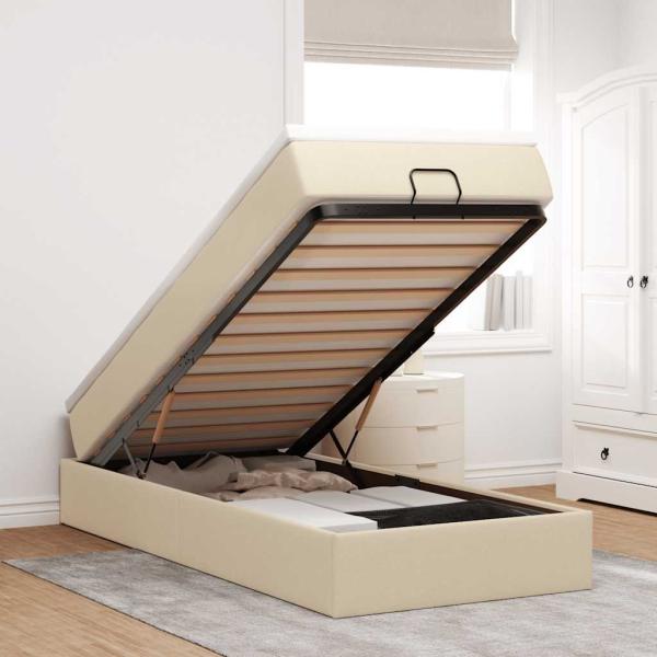 ARDEBO.de - Ottoman-Bett mit Matratze Creme 80x200 cm Stoff