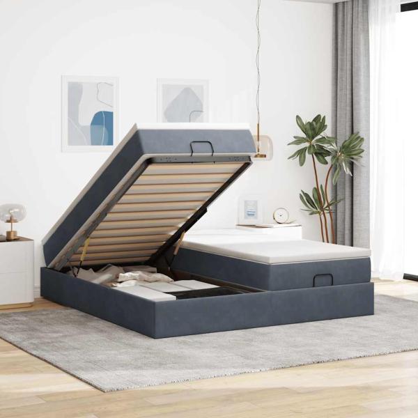 ARDEBO.de - Ottoman-Bett mit Matratzen Dunkelgrau 160x200 cm Samt