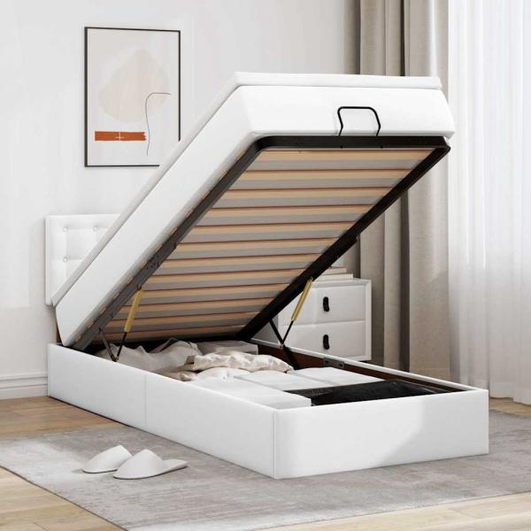 ARDEBO.de - Ottoman-Bett mit Matratze Weiß 100x200 cm Kunstleder