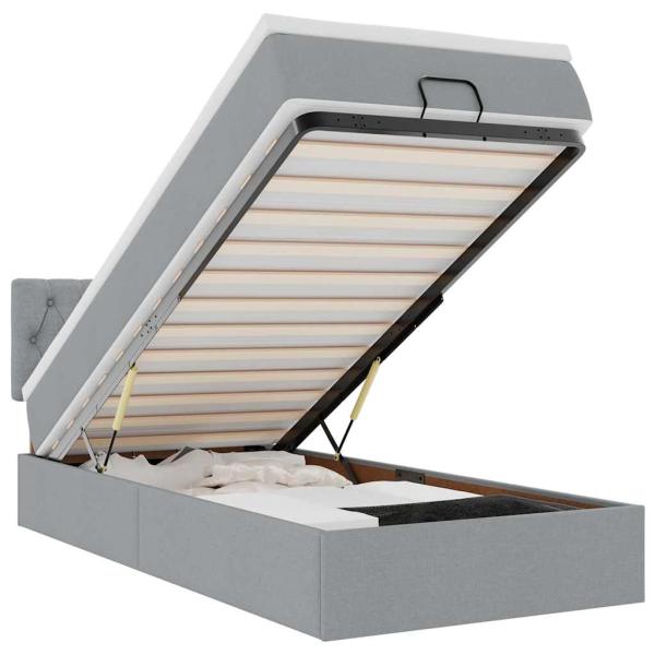 Ottoman-Bett mit Matratze Hellgrau 100x200 cm Stoff