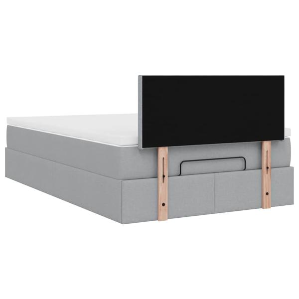 ARDEBO.de - Ottoman-Bett mit Matratze Hellgrau 120x190 cm Stoff